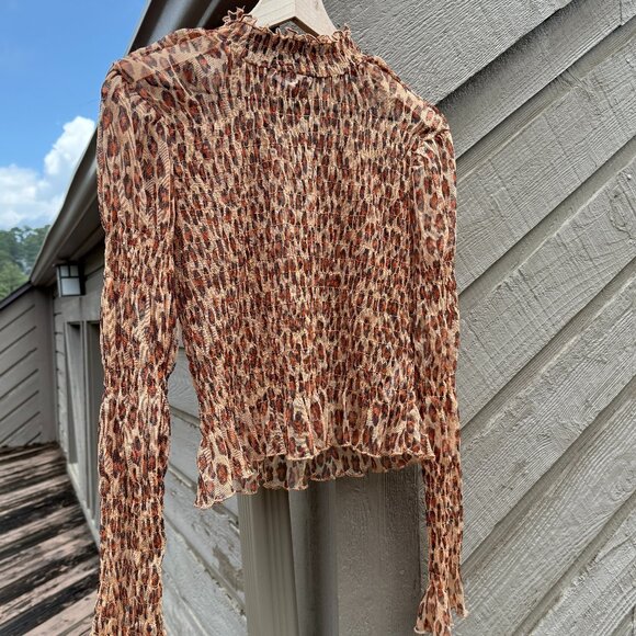 NWOT Free People Hello There Sheer Mesh Leopard Mock Neck - Picture 5 of 11